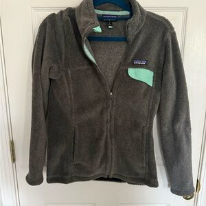 Patagonia Full Zip Fleece Jacket Gray Mint Trim Size M